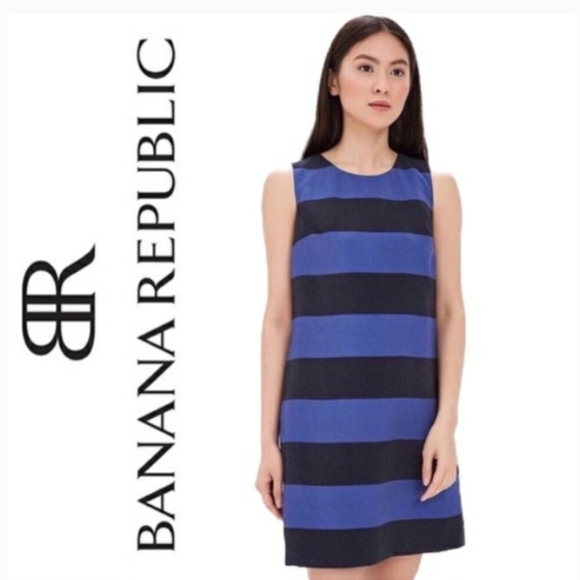 *NEW! BANANA REPUBLIC CREW NECK SLEEVELESS SHIFT DRESS POCKETS STRIPES XS 00 - Picture 1 of 13